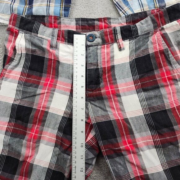 Bossini Shorts Men's Size 33 Plaid 2 Pairs Blue Red White Reversable Chono Class - Picture 7 of 13